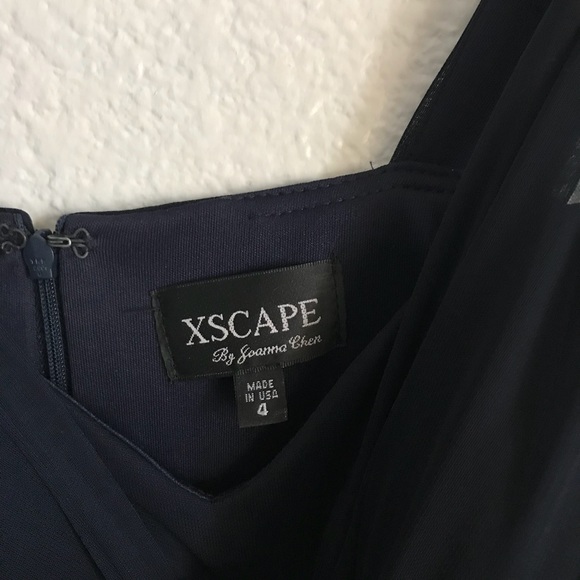XSCAPE Navy Maxi Chiffon Beaded Strap dress SZ 4 - Picture 6 of 7